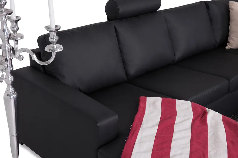 Crazy 6-seters Venstrevendt U-formet Large Hjørnesofa med Divan i Kunstlær - Svart - Møbler - Sofaer - Hjørnesofaer - Hjørnesofa med divan