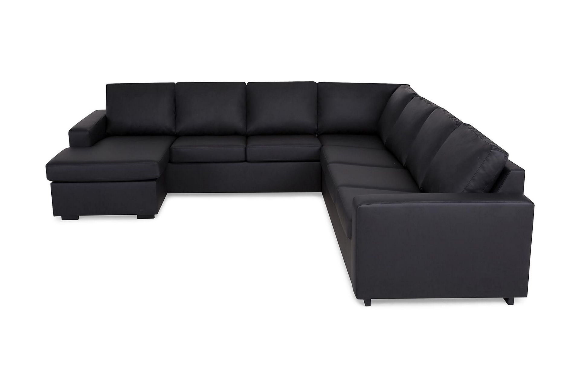 Crazy 6-seters Venstrevendt U-formet Large Hjørnesofa med Divan i Kunstlær - Svart - Møbler - Sofaer - Hjørnesofaer - Hjørnesofa med divan