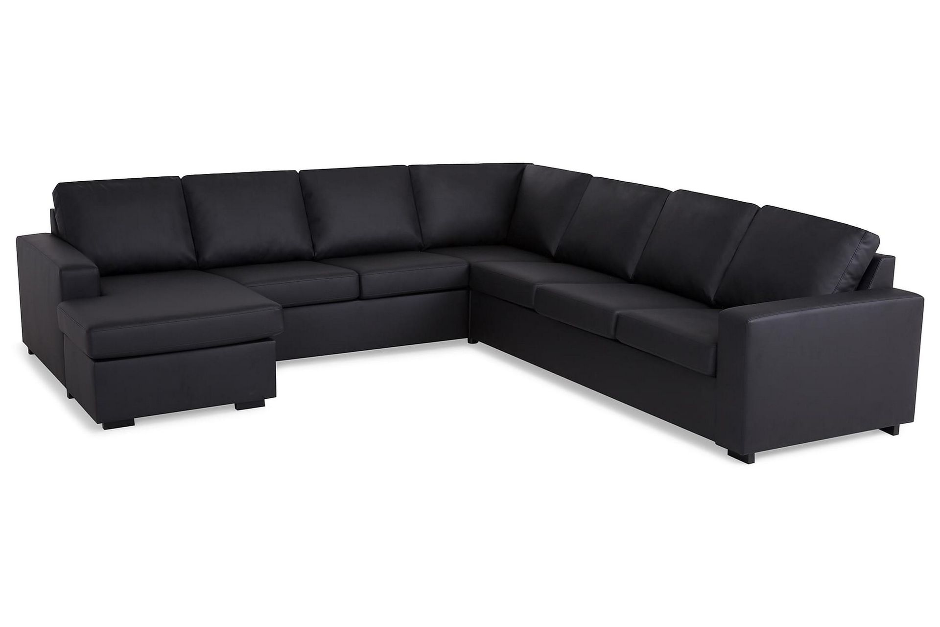 Crazy 6-seters Venstrevendt U-formet Large Hjørnesofa med Divan i Kunstlær - Svart - Møbler - Sofaer - Hjørnesofaer - Hjørnesofa med divan