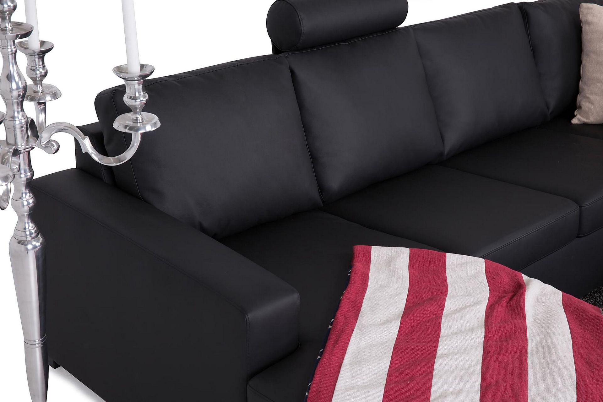 Crazy 6-seters Venstrevendt U-formet Large Hjørnesofa med Divan i Kunstlær - Svart - Møbler - Sofaer - Hjørnesofaer - Hjørnesofa med divan