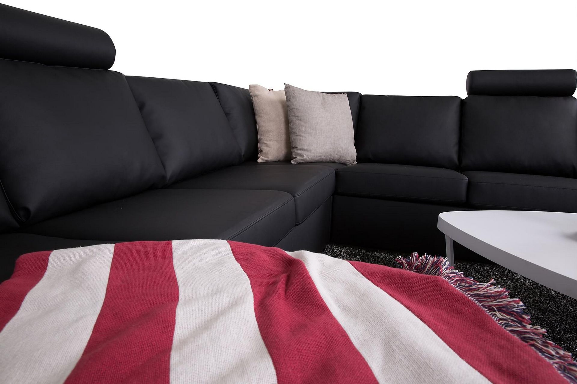 Crazy 6-seters Venstrevendt U-formet Large Hjørnesofa med Divan i Kunstlær - Svart - Møbler - Sofaer - Hjørnesofaer - Hjørnesofa med divan