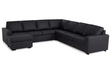 Crazy 6-seters Venstrevendt U-formet Large Hjørnesofa med Divan i Kunstlær - Svart - Møbler - Sofaer - Hjørnesofaer - Hjørnesofa med divan