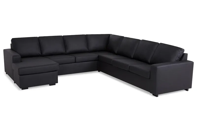 Crazy 6-seters Venstrevendt U-formet Large Hjørnesofa med Divan i Kunstlær - Svart - Møbler - Sofaer - Hjørnesofaer - Hjørnesofa med divan