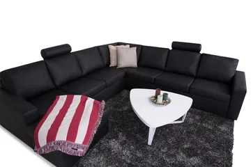 Crazy 6-seters Venstrevendt U-formet Large Hjørnesofa med Divan i Kunstlær - Svart - Møbler - Sofaer - Hjørnesofaer - Hjørnesofa med divan