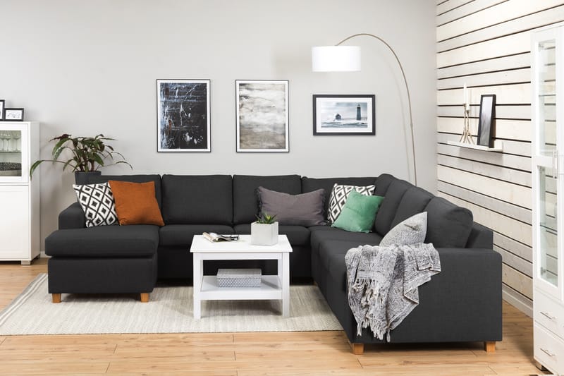 Crazy 6-seters Venstrevendt U-formet Large Hjørnesofa med Divan i Stoff - Antrasitt - Møbler - Sofaer - Hjørnesofaer - Hjørnesofa med divan