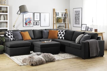 Crazy 6-seters Venstrevendt U-formet Large Hjørnesofa med Divan i Stoff - Antrasitt - Møbler - Sofaer - Hjørnesofaer - Hjørnesofa med divan
