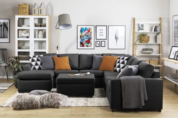 Crazy 6-seters Venstrevendt U-formet Large Hjørnesofa med Divan i Stoff - Antrasitt - Møbler - Sofaer - Hjørnesofaer - Hjørnesofa med divan