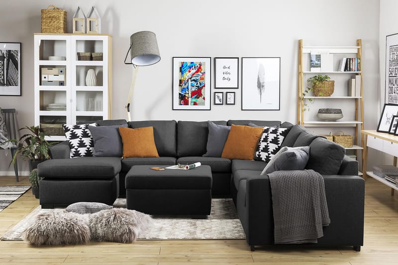 Crazy 6-seters Venstrevendt U-formet Large Hjørnesofa med Divan i Stoff - Antrasitt - Møbler - Sofaer - Hjørnesofaer - Hjørnesofa med divan