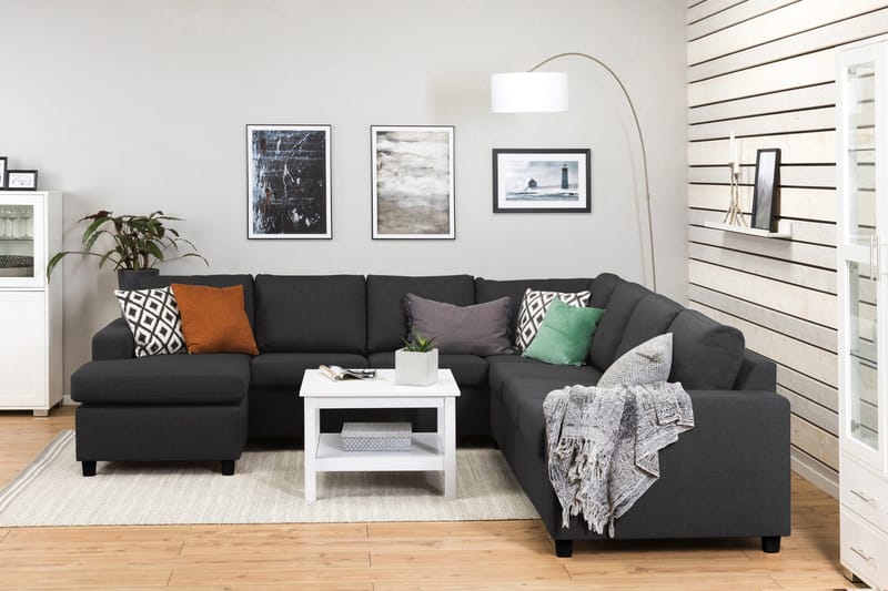 Crazy 6-seters Venstrevendt U-formet Large Hjørnesofa med Divan i Stoff - Antrasitt - Møbler - Sofaer - Hjørnesofaer - Hjørnesofa med divan