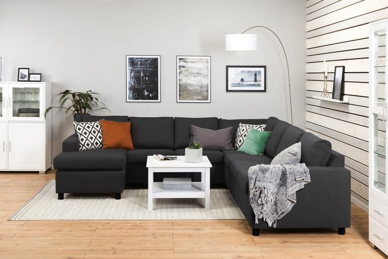 Crazy 6-seters Venstrevendt U-formet Large Hjørnesofa med Divan i Stoff - Antrasitt - Møbler - Sofaer - Hjørnesofaer - Hjørnesofa med divan