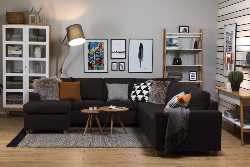 Crazy 6-seters Venstrevendt U-formet Large Hjørnesofa med Divan i Stoff - Antrasitt - Møbler - Sofaer - Hjørnesofaer - Hjørnesofa med divan