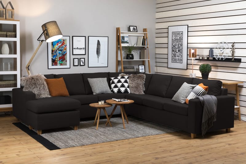 Crazy 6-seters Venstrevendt U-formet Large Hjørnesofa med Divan i Stoff - Antrasitt - Møbler - Sofaer - Hjørnesofaer - Hjørnesofa med divan