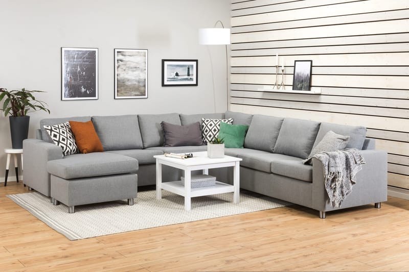 Crazy 6-seters Venstrevendt U-formet Large Hjørnesofa med Divan i Stoff - Grå - Møbler - Sofaer - Hjørnesofaer - Hjørnesofa med divan