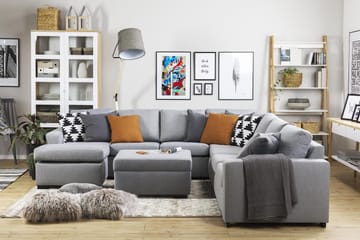 Crazy 6-seters Venstrevendt U-formet Large Hjørnesofa med Divan i Stoff - Grå - Møbler - Sofaer - Hjørnesofaer - Hjørnesofa med divan