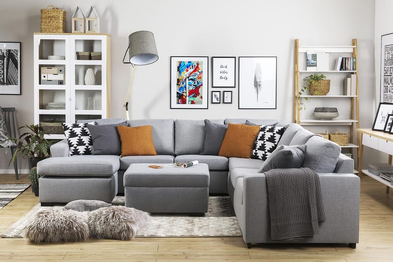 Crazy 6-seters Venstrevendt U-formet Large Hjørnesofa med Divan i Stoff - Grå - Møbler - Sofaer - Hjørnesofaer - Hjørnesofa med divan
