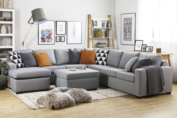 Crazy 6-seters Venstrevendt U-formet Large Hjørnesofa med Divan i Stoff - Grå - Møbler - Sofaer - Hjørnesofaer - Hjørnesofa med divan