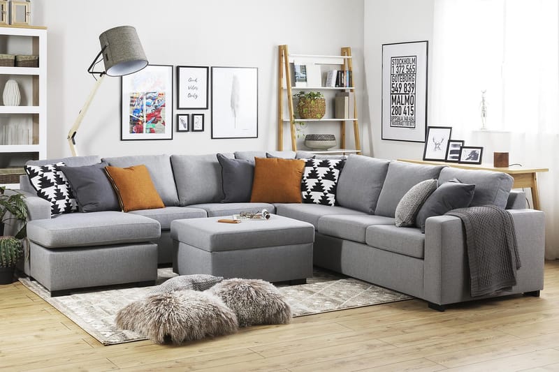Crazy 6-seters Venstrevendt U-formet Large Hjørnesofa med Divan i Stoff - Grå - Møbler - Sofaer - Hjørnesofaer - Hjørnesofa med divan