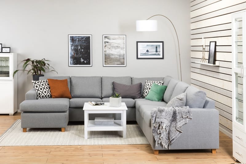 Crazy 6-seters Venstrevendt U-formet Large Hjørnesofa med Divan i Stoff - Grå - Møbler - Sofaer - Hjørnesofaer - Hjørnesofa med divan