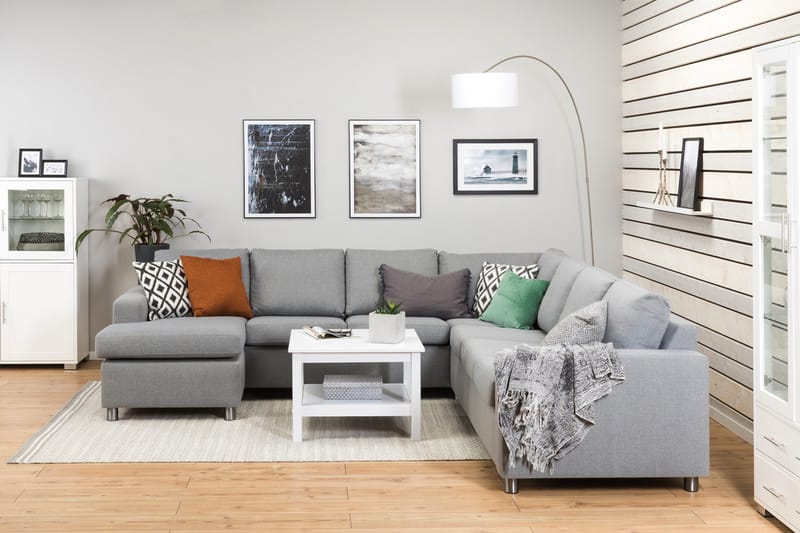 Crazy 6-seters Venstrevendt U-formet Large Hjørnesofa med Divan i Stoff - Grå - Møbler - Sofaer - Hjørnesofaer - Hjørnesofa med divan