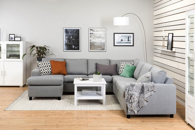 Crazy 6-seters Venstrevendt U-formet Large Hjørnesofa med Divan i Stoff - Grå - Møbler - Sofaer - Hjørnesofaer - Hjørnesofa med divan