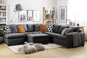 Crazy 6-seters Venstrevendt U-formet Large Hjørnesofa med Divan i Stoff - Mørk grå - Møbler - Sofaer - Hjørnesofaer - Hjørnesofa med divan