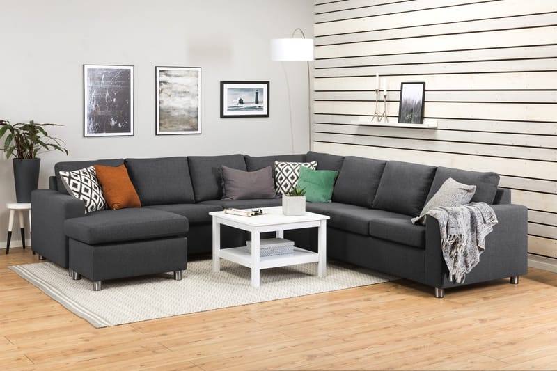 Crazy 6-seters Venstrevendt U-formet Large Hjørnesofa med Divan i Stoff - Mørk grå - Møbler - Sofaer - Hjørnesofaer - Hjørnesofa med divan