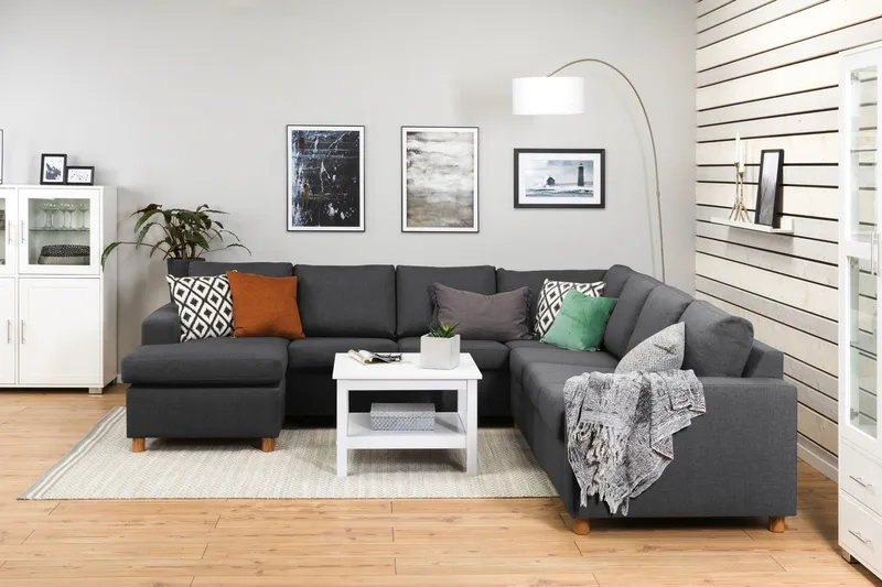 Crazy 6-seters Venstrevendt U-formet Large Hjørnesofa med Divan i Stoff - Mørk grå - Møbler - Sofaer - Hjørnesofaer - Hjørnesofa med divan