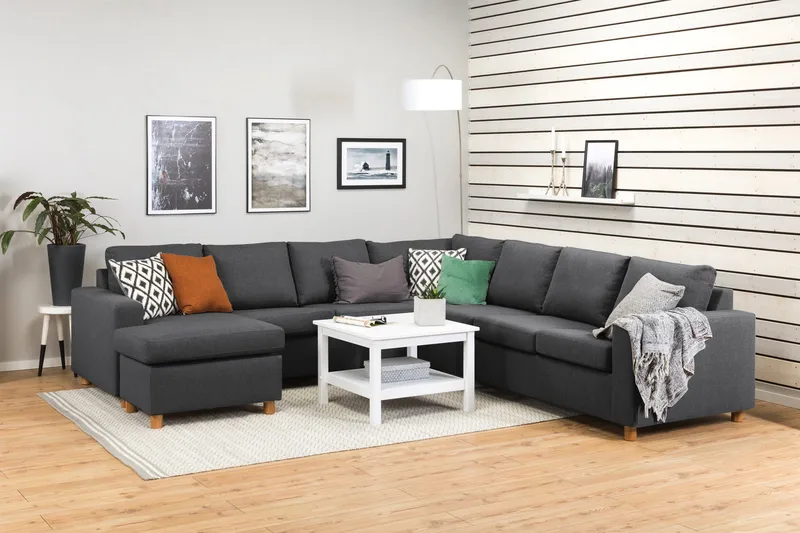 Crazy 6-seters Venstrevendt U-formet Large Hjørnesofa med Divan i Stoff - Mørk grå - Møbler - Sofaer - Hjørnesofaer - Hjørnesofa med divan