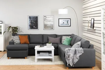 Crazy 6-seters Venstrevendt U-formet Large Hjørnesofa med Divan i Stoff - Mørk grå - Møbler - Sofaer - Hjørnesofaer - Hjørnesofa med divan