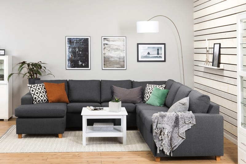 Crazy 6-seters Venstrevendt U-formet Large Hjørnesofa med Divan i Stoff - Mørk grå - Møbler - Sofaer - Hjørnesofaer - Hjørnesofa med divan