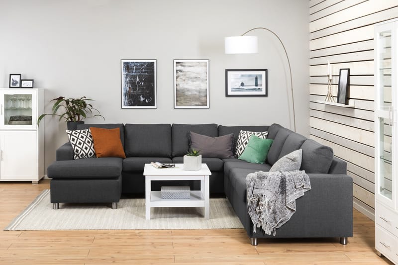 Crazy 6-seters Venstrevendt U-formet Large Hjørnesofa med Divan i Stoff - Mørk grå - Møbler - Sofaer - Hjørnesofaer - Hjørnesofa med divan