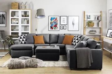 Crazy 6-seters Venstrevendt U-formet Large Hjørnesofa med Divan i Stoff - Mørk grå - Møbler - Sofaer - Hjørnesofaer - Hjørnesofa med divan