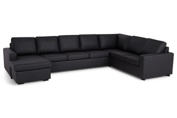 Crazy 6-seters Venstrevendt U-formet X-Large Hjørnesofa med Divan i Kunstlær - Svart - Møbler - Sofaer - Hjørnesofaer - Hjørnesofa med divan