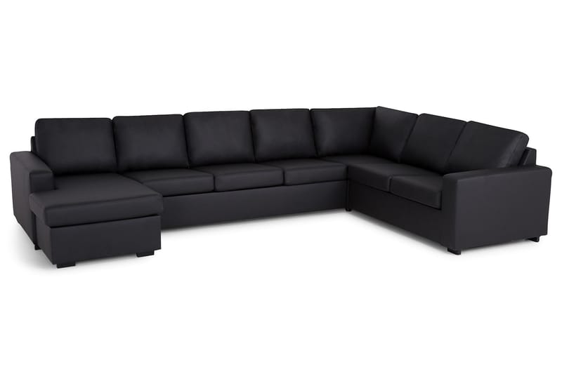 Crazy 6-seters Venstrevendt U-formet X-Large Hjørnesofa med Divan i Kunstlær - Svart - Møbler - Sofaer - Hjørnesofaer - Hjørnesofa med divan