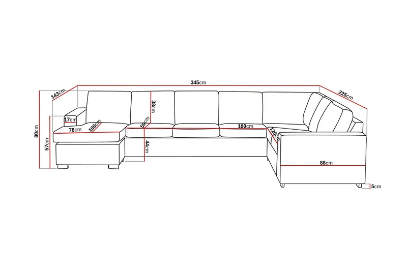 Crazy 6-seters Venstrevendt U-formet X-Large Hjørnesofa med Divan i Kunstlær - Svart - Møbler - Sofaer - Hjørnesofaer - Hjørnesofa med divan