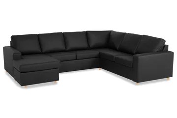 Crazy 6-seters Venstrevendt U-formet X-Large Hjørnesofa med Divan i Kunstlær - Svart - Møbler - Sofaer - Hjørnesofaer - Hjørnesofa med divan