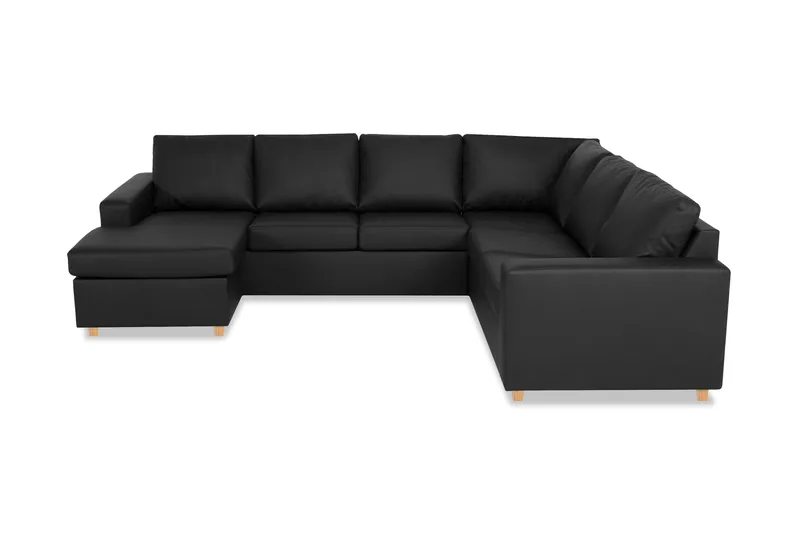 Crazy 6-seters Venstrevendt U-formet X-Large Hjørnesofa med Divan i Kunstlær, Svart