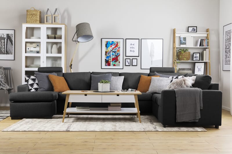 Crazy 6-seters Venstrevendt U-formet X-Large Hjørnesofa med Divan i Stoff - Antrasitt - Møbler - Sofaer - Hjørnesofaer - Hjørnesofa med divan