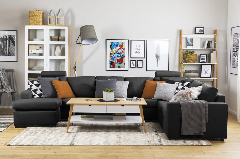 Crazy 6-seters Venstrevendt U-formet X-Large Hjørnesofa med Divan i Stoff - Antrasitt - Møbler - Sofaer - Hjørnesofaer - Hjørnesofa med divan