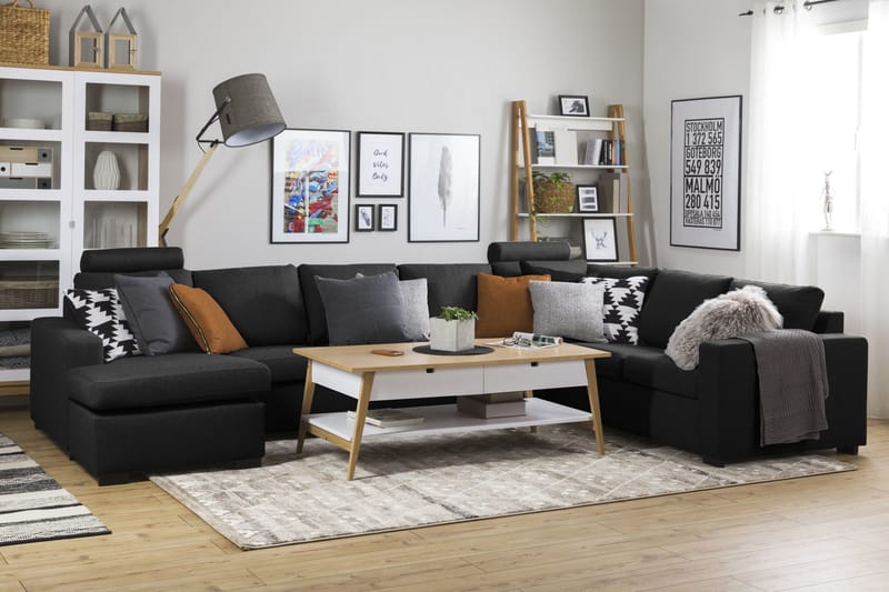 Crazy 6-seters Venstrevendt U-formet X-Large Hjørnesofa med Divan i Stoff - Antrasitt - Møbler - Sofaer - Hjørnesofaer - Hjørnesofa med divan