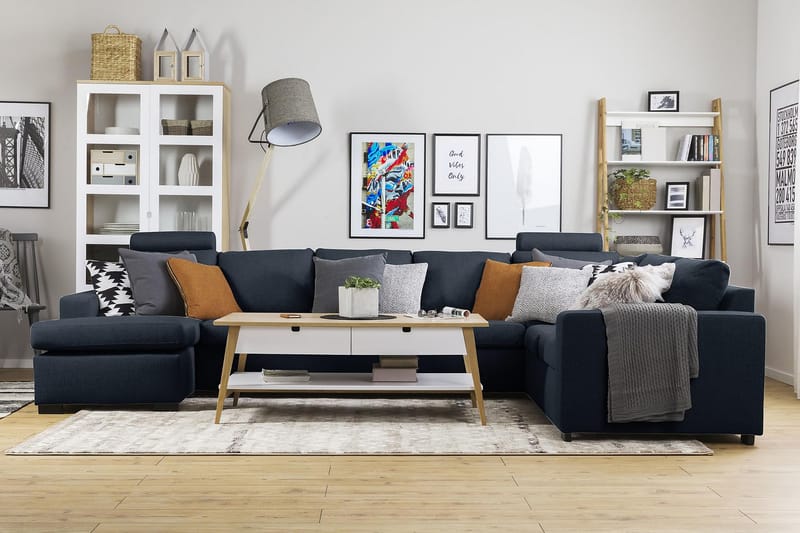 Crazy 6-seters Venstrevendt U-formet X-Large Hjørnesofa med Divan i Stoff - Blå - Møbler - Sofaer - Hjørnesofaer - Hjørnesofa med divan