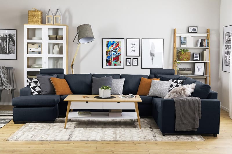 Crazy 6-seters Venstrevendt U-formet X-Large Hjørnesofa med Divan i Stoff - Blå - Møbler - Sofaer - Hjørnesofaer - Hjørnesofa med divan