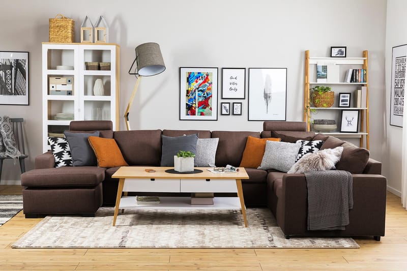 Crazy 6-seters Venstrevendt U-formet X-Large Hjørnesofa med Divan i Stoff - Brun - Møbler - Sofaer - Hjørnesofaer - Hjørnesofa med divan