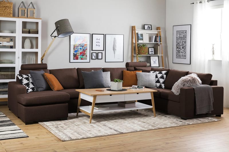 Crazy 6-seters Venstrevendt U-formet X-Large Hjørnesofa med Divan i Stoff - Brun - Møbler - Sofaer - Hjørnesofaer - Hjørnesofa med divan