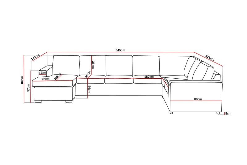 Crazy 6-seters Venstrevendt U-formet X-Large Hjørnesofa med Divan i Stoff - Brun - Møbler - Sofaer - Hjørnesofaer - Hjørnesofa med divan
