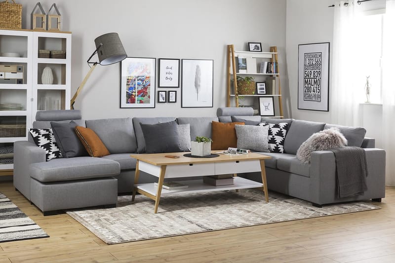 Crazy 6-seters Venstrevendt U-formet X-Large Hjørnesofa med Divan i Stoff - Grå - Møbler - Sofaer - Hjørnesofaer - Hjørnesofa med divan