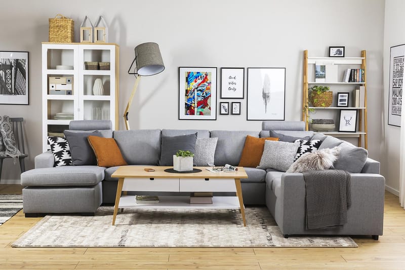 Crazy 6-seters Venstrevendt U-formet X-Large Hjørnesofa med Divan i Stoff - Grå - Møbler - Sofaer - Hjørnesofaer - Hjørnesofa med divan