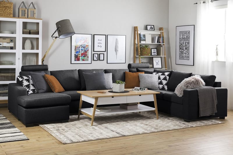Crazy 6-seters Venstrevendt U-formet X-Large Hjørnesofa med Divan i Stoff - Mørk grå - Møbler - Sofaer - Hjørnesofaer - Hjørnesofa med divan