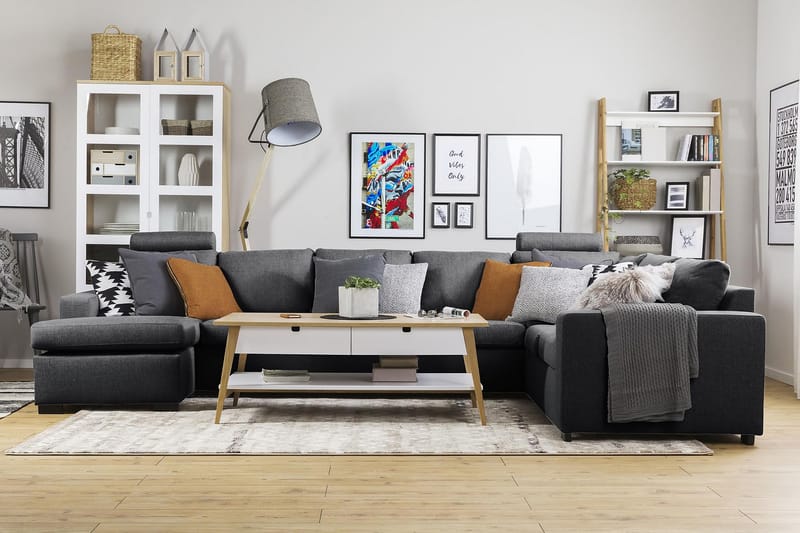 Crazy 6-seters Venstrevendt U-formet X-Large Hjørnesofa med Divan i Stoff - Mørk grå - Møbler - Sofaer - Hjørnesofaer - Hjørnesofa med divan