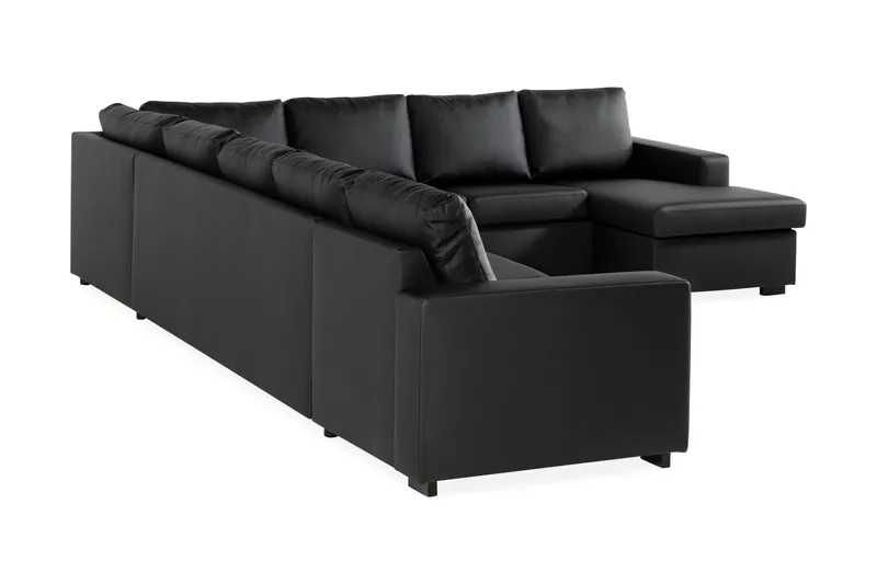 Crazy 7-seters høyrevendt U-formet ekstra ekstra stor hjørnesofa med sjeselong i kunstskinn - Svart - Møbler - Sofaer - Hjørnesofaer - Hjørnesofa med divan
